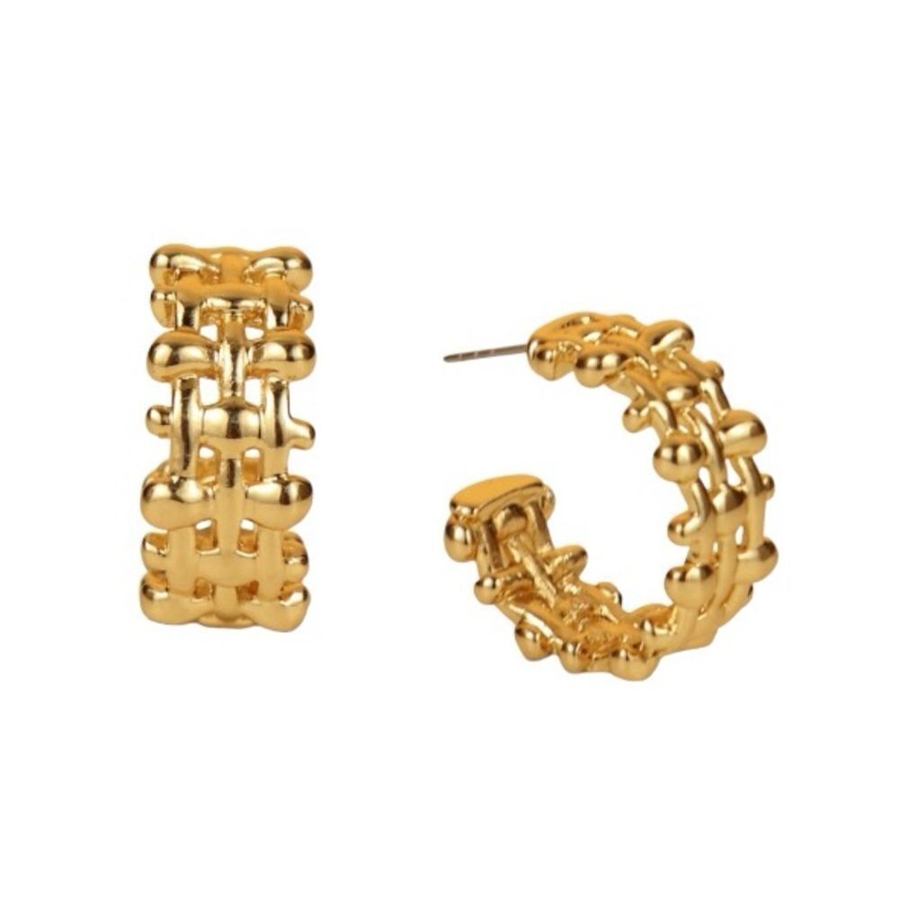 NWT Charter Club Gold-Tone Small Woven C-Hoop Earrings, 0.91, Gold tone